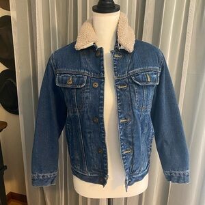 Vintage 90’s denim shearling collar cropped trucker jacket